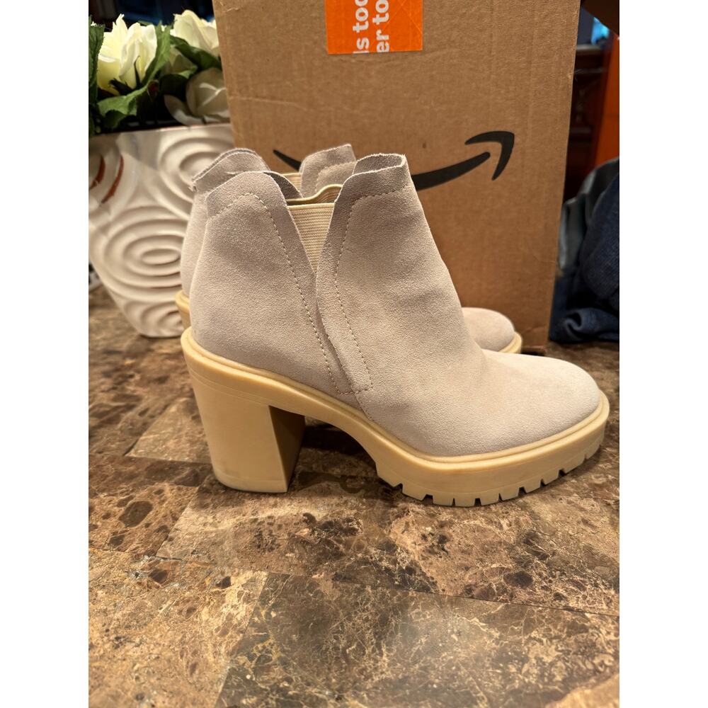 Dolce Vita beige suede ankle boots.